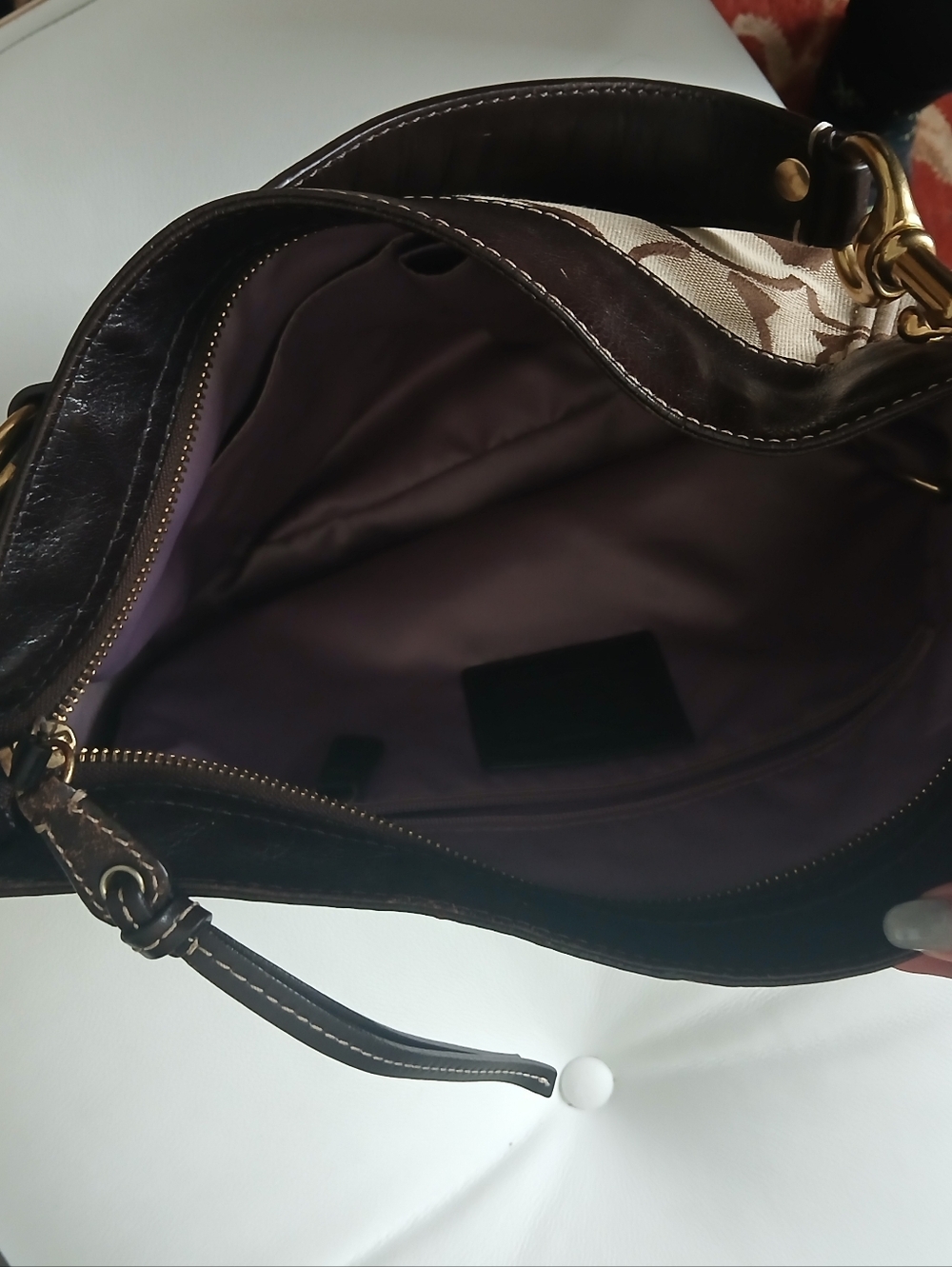 Coach Brown Signature Canvas Shoulder Bag with Dark Brown Leather Trim - Picture 5 of 8